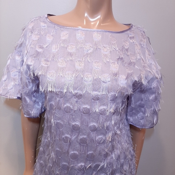 BANANA REPUBLIC Eyelash Fringe Top Sheer Lavender Short Bell Sleeve Satin Blouse - Picture 3 of 9